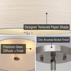 Kira Home Pearl 18" Modern 3-Light Large Drum Pendant Chandelier, White Textured Shade + Glass Diffuser, Adjustable Height, LED Compatible, Brushed Nickel Finish