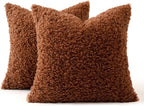 MIULEE Pack of 2 Fall Throw Pillow Covers 20x20 Inch Neutral Rust Faux Fur Decorative Sherpa Pillow Covers Fuzzy Accent Soft Sheepskin Fleece Cushion Cases for Boho Home Decor Couch Living Room Bed