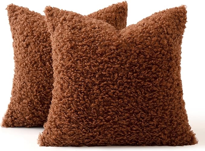 MIULEE Pack of 2 Fall Throw Pillow Covers 20x20 Inch Neutral Rust Faux Fur Decorative Sherpa Pillow Covers Fuzzy Accent Soft Sheepskin Fleece Cushion Cases for Boho Home Decor Couch Living Room Bed