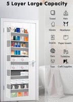 1 Pack Over The Door Storage Organizer with 5 Pockets 10 Mesh Side Pockets, 44 lbs Weight Capacity Door Hanging Organizers and Storage for Bedroom,Bathroom,Nursery,Pantry,Dorm(Light Gray)
