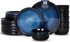 Romswi Ceramic 18Pcs Dinnerware Sets,Stoneware Plates and Bowls Set for 6, Chip & Scratch Resistant Dish Set, Handmade Reactive Glaze, Oven, Microwave & Dishwasher Safe, Dreamy Moonlight-Blue
