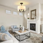 Semi Flush Mount Ceiling Light Fixture Black 4-Light Modern Chandelier Ceiling Light Fixtures Mount with White Drum Fabric Shade 12.6 inch Close to Ceiling Lighting for Foyer,Kitchen, Entryway