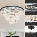 Large Crystal Chandeliers for High Ceiling, 7-Tier Modern Black Top K9 Dining Room Chandelier 17 Lights Luxury Round Ceiling Pendant Light Fixture for Living Room Entryway Staircase Foyer