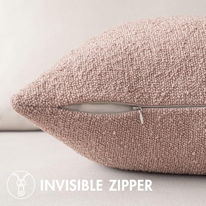 MIULEE 20x20 Inch Decorative Pillow Covers for Couch Bed Set of 2 Textured Boucle Neutral Winter Throw Pillows Pink Accent Solid Cushion Pillowcases Sofa Livingroom Home Decor