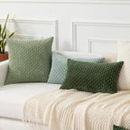 Kevin Textile Throw Pillow Covers Soft Corduroy Decorative Set of 2 Boho Striped Pillow Covers Pillowcases Farmhouse Home Decor for Couch Bed Sofa Living Room 22x22 Inch Moss Green