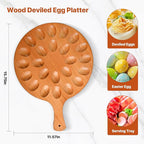 RERUICO Wood Deviled Egg Platter with Handles, 24 Holes Deviled Egg Serving Tray, Round Reversible Carrier for Kitchen Countertop,Easter Christmas,Thanksgiving
