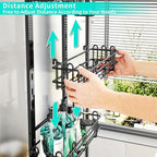 HapiRm 5 Tier Over the Door Shower Caddy, Hanging Shower Caddy with 28 Hooks and 2 Toothbrush Holders, No Drilling Adjustable Hanging Bathroom Organizer - Black