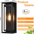 19" Outdoor Wall Lights, 2 Pack Large Size Matte Black Outdoor Sconce Lights with Clear Glass Shade, Waterproof Porch Lighting Exterior Light Fixture for Front Door, Garage
