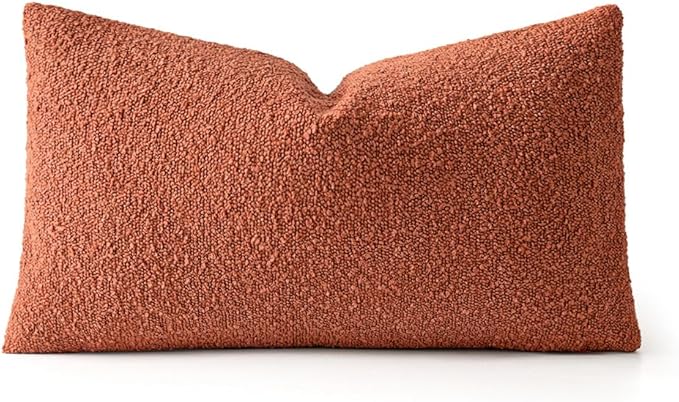 MIULEE Fall 12x20 Inch Textured Boucle Throw Pillow Cover Burnt Orange Accent Solid Lumbar Pillow Case Decorative Soft Pack of 1 Couch Cushion Chair Sofa Bedroom Livingroom Home Decor