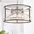 Farmhouse Chandeliers for Dining Room, 3-Light Metal Dining Room Light Fixture, 18.5" Rustic Drum Chandelier Hanging Light for Kitchen Foyer Entryway Bedroom, Nickel with Retro Wood Texture Interior