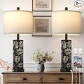 Set of 2 Rustic Table Lamps for Living Room Bedroom, Vintage Farmhouse Nightstand Lamp with 2 USB Ports, Hollow Out Black Metel Lamp for End Table with Nightlight (Retro Black)