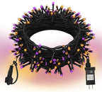 Extra Long 132ft Halloween Decorative Mini Lights, 400 LED Black Wire Fairy String Lights Plug in, Timer & Memory & 8 Modes, for Indoor Outdoor Xmas Tree Wedding Party Decoration,Purple and Orange