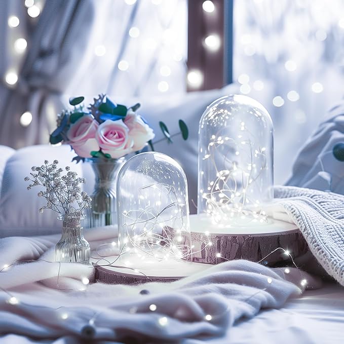2Pack Fairy Lights Plug in, 100 LEDs 33 Feet Firefly String Lights Waterproof Starry Lights Silver Wire for DIY Wreath Wedding Bedroom Indoor Outdoor Party Christmas Decorations, Pure White