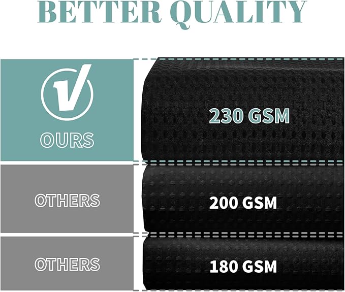 Black Extra Long No Hook Waffle Weave Shower Curtain with snap-in Liner Replacement, 230GSM Waterproof Fabric Hotel Shower Curtain Set for Bathroom, Through Mesh Top Window,71Wx86H