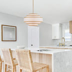 19.7" Gold Drum Chandelier with White Linen Lampshade 4-Light Modern Farmhouse Chandelier Light Fixture for Living Room, Dining Room, Kitchen Island, Foyer, Entryway, Bedroom