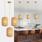 3-Light Rattan Pendant Light, Boho Light Fixture for Dining Room, Small Wicker Light Fixture, Rattan Chandelier Woven Hanging Light, for Kitchen Island Bedroom Hallway, ETL Listed