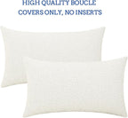 Jeneoo Ivory Decorative Lumbar Thick Throw Pillow Covers Fine Textured Boucle Couch Cushion Cases for Sofa Decor, Set of 2, 12 x 20 Inch