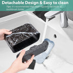 Boperzi Black Toothbrush Holder for Bathroom Toothpaste Organizer Countertop, Detachable Anti-Slip Marble Toothpaste Storage Caddy 6 Slots with Drainage Holes for Makeup Brush Razor Stand