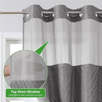 stall no Hook Tufted Shower Curtain with snap in Liner Set, White Waterproof Fabric Inner Liner,Boho Style Shower Curtain with See Through top Window, WarmGrey, 36Wx74H