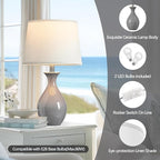 PARTPHONER Table Lamp Set of 2, Modern Ceramic Bedside Lamps for Night Stands, Classic Small Lamp Nightstand Lamp for Bedroom Living Room Desk End Table Rocker Swtich Grey