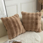 MANDIOO Pack of 2 Thick Plush Wool Decorative Throw Pillow Covers Super Soft Wave Bubble Fur Velvet Cushion Covers Pillow Shams for Couch Bed Living Room 26x26 Inch Camel