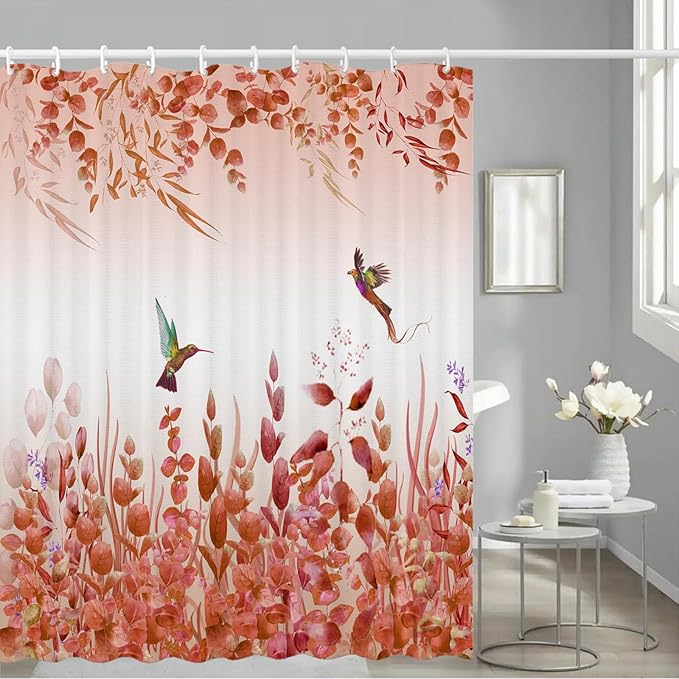 Shower Curtain, Kingfisher Autumn red Shower Curtain -72 "W x 72" L with 12 Hooks, Weighted Hem Shower Curtain, Waterproof Bathroom Shower Curtain, red Leaf Kingfisher Shower Curtain