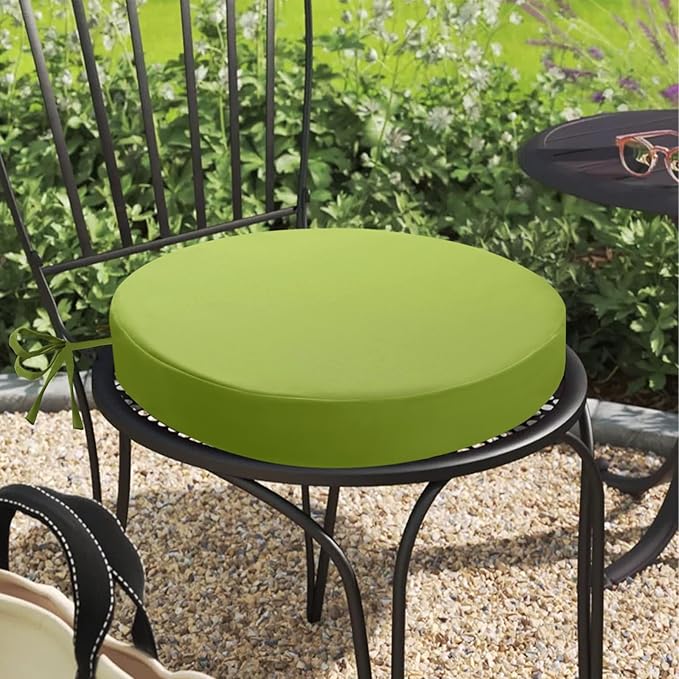 idee-home Outdoor Bistro Chair Cushions, 15”x15”x 3” Thick Outdoor Round Seat Cushions Set of 4 with Ties, Waterproof Round Patio Furniture for Garden