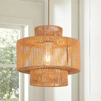 Rattan Pendant Light Fixture Boho Hanging Light Woven Rattan Ceiling Light Adjustable Basket Light Fixture for Kitchen Island Hallway Bedroom Dinning Table Nursery Light