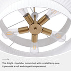 LamQee 23.6inch Fabric Drum Chandelier, 3-Tier Farmhouse Fabric Dining Light Fixture Gold Ceiling Semi Flush Mount Pendant Light for Dining Room Living Room Kitchen Island Foyer