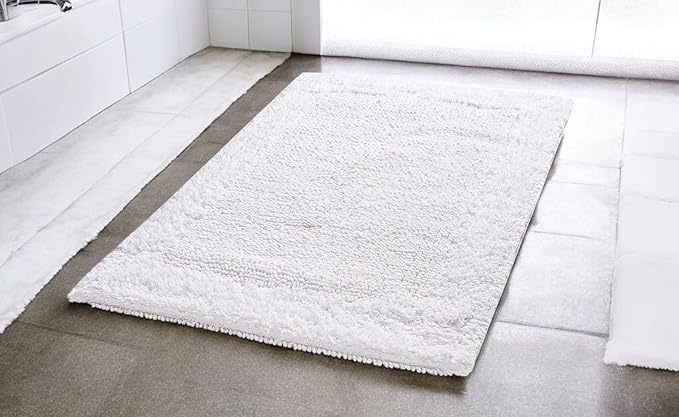 Savi Home Bath Mat Rug 17"x24" White, 100% Pure Cotton, Super Soft Bath Rugs, Plush & Absorbent, Hand Tufted Heavy Weight Construction, Full Reversible Step Out Rugs