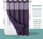Purple No Hook Waffle Weave Shower Curtain with snap-in Liner Replacement, 230GSM Waterproof Fabric Hotel Shower Curtain Set for Bathroom, Through Mesh Top Window,71Wx77H