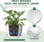 8 Inch Ceramic Planter, Plant Pots with Drainage Hole and Separable Saucer,Indoor-Outdoor Round Succulent Orchid Flower Pot,Indoor pots for Plants(Smooth White,Plant Pot only)