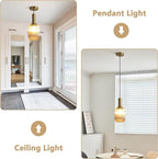 KCO Lighting 1-Light Amber Glass Ceiling Light Fixture Vintage Striped Glass Pendant Light Farmhouse Cylinder Pendant Light Gold Mini Kitchen Island Pendant Lighting Single Hanging Light