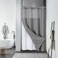 Grey No Hook Waffle Weave Shower Curtain with snap-in Liner Replacement, 230GSM Waterproof Fabric Hotel Shower Curtain Set for Bathroom, Through Mesh Top Window,36Wx74H