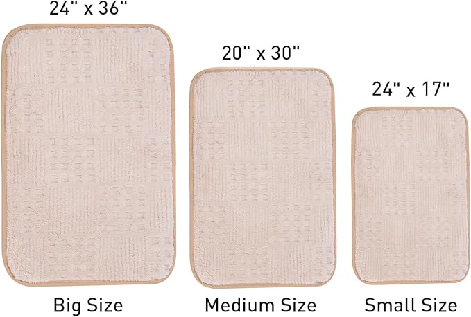 Bath Mats 36x24 Non-Slip Absorbent Bathroom Rug, Quick Dry Machine Washable Shower Tub Mat with Rubber Backing, Soft Floor Carpet for Bathroom Decor Waffle White