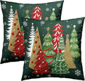 Christmas Trees Throw Pillow Covers 20x20 Inch Set of 2, Xmas Tree Red Green Decorative Pillowcases Soft Square Cushion Case Decoration for Sofa Couch Winter Holiday Decor