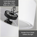 Luupyia 3-Light Double Fabric Drum Ceiling Light Fixture, 12.59 Inches Simple Semi Flush Mount Ceiling Lights with Double Fabric Shade, Modern Drum Chandelier for Bedroom, Hallway E26, 60W