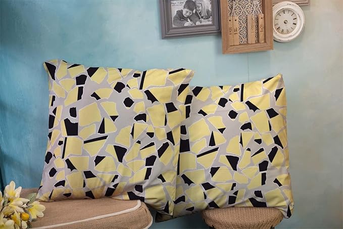 CAPSCEOLL 2PCS Gray Yellow Soft Throw Pillow Covers 20X20Inch Abstract Autumn Art Black Yellow and Grey Geometry Scraps Covers for Throw Pillows for Bedroom Sofa Living Room