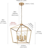 MELUCEE 16-inch Wide Farmhouse Chandelier Gold, 6-Light Vintage Openwork Cage Pendant Lighting Lantern Hanging Ceiling Light, Ideal for Kitchen Island Dining Areas Foyer, E12 Base