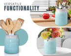 Comfify Wide Mouth Mason Jar Utensil Holder Decorative Kitchenware Organizer Crock, Dishwasher Safe - Kitchen Caddy Aqua Blue for Countertop, Large Size 7" Hight
