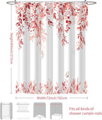 Eucalyptus Shower Curtain, Pink Watercolor Leaves with Floral Botanical Bathroom Decor, Waterproof Fabric Bath Curtain Set with Hooks, 72x84 Inches