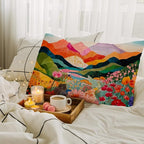 JINYO Abstract Mountain Pillow Covers 12x20 inch,Abstract Mountain Floral Pillow Cover Watercolor Landscape Decorative Pillow Covers for Home Bedroom Living Room Office Decor, Vintage Western Decor
