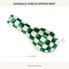 MACKENZIE-CHILDS Enamel Spoon Rest, Kitchen Utensil Rest and Spoon Holder, Kitchen Decor, Green-and-White Emerald Check