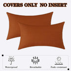 Kevin Textile Pack of 2 Outdoor Waterproof Pillow Covers Checkered Decorative Cushions Sham Throw Pillowcases Shell for Patio Tent Garden Couch Bed Sofa 20x12 Inch Burnt Orange