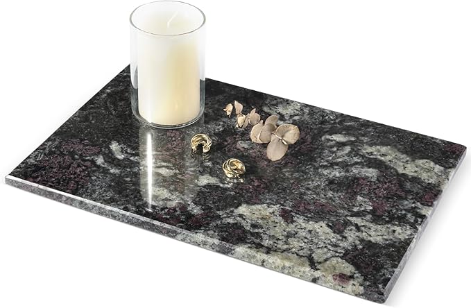 Koville Natural Marble Cutting Board for Kitchen Counter, 12" x 8" x 0.4" Real Stone Slab Marble Cheese Board for Home Decor, Granite Pastry Boards Granite Cutting Boards Candle Plate - Black Fantasy