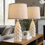 Ceramic Table Lamps Set of 2, 23.75" Modern Farmhouse Bedside Lamp - Cream Nightstand Lamps for Bedroom, Boho Living Room End Tables, Small Office Desk Lamp Decor