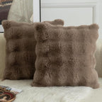 MANDIOO Pack of 2 Thick Plush Wool Decorative Throw Pillow Covers Super Soft Wave Bubble Fur Velvet Cushion Covers Pillow Shams for Couch Bed Living Room 26x26 Inch Taupe