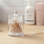 AXX Qtip Dispenser Apothecary Jars Bathroom - Qtip Holder Storage Canister Clear Plastic Jar for Cotton Swab,Q-Tips,Cotton Rounds (Clear 3Pcs)