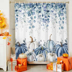 Vandarllin Fall Thanksgiving Shower Curtain, Blue Eucalyptus Leaves Shower Curtains Set with Hooks, Autumn White Pumpkin Waterproof Fabric Bathroom Curtains Decor Home Accessories,Stall Long 54 X 78