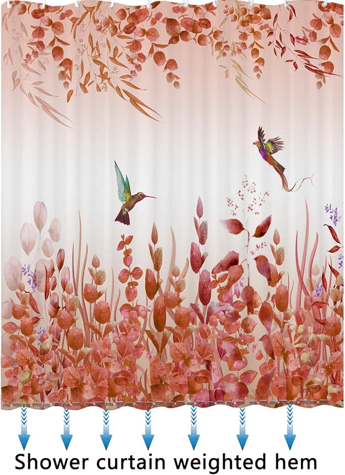 Shower Curtain, Kingfisher Autumn red Shower Curtain -72 "W x 72" L with 12 Hooks, Weighted Hem Shower Curtain, Waterproof Bathroom Shower Curtain, red Leaf Kingfisher Shower Curtain